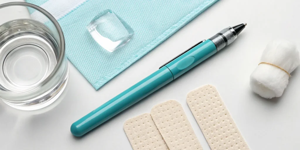 Mounjaro injection pen and supplies for managing common injection side effects.