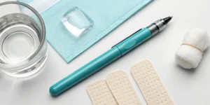 Mounjaro injection pen and supplies for managing common injection side effects.