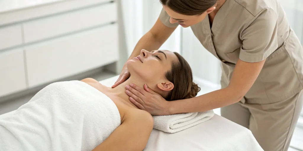 Lymphatic drainage massage on the neck to reduce swelling and support the body's natural detox process.