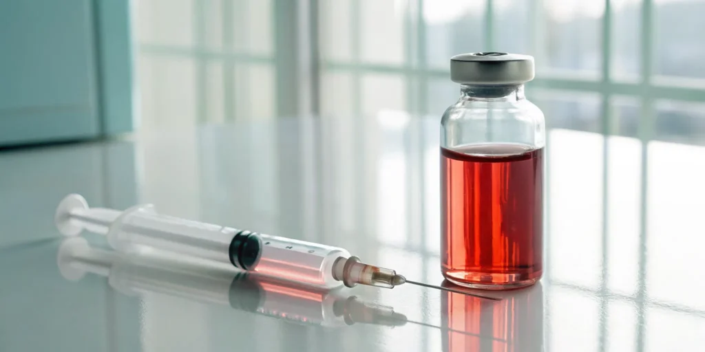 A syringe and vial of vitamin B12, a treatment that delivers the many health benefits of B12 injections.