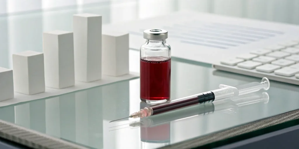 A vial of vitamin B12 and a syringe, showing how much B12 injections cost.