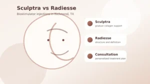 Sculptra vs Radiesse Richmond TX biostimulator consultation graphic