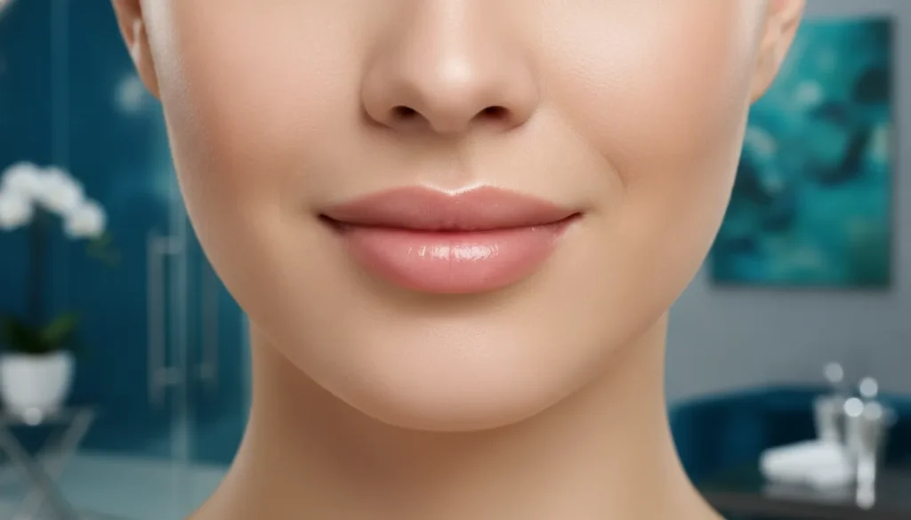 Natural-looking lips of a young woman with a soft smile in a Richmond TX luxury med spa