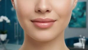 Natural-looking lips of a young woman with a soft smile in a Richmond TX luxury med spa