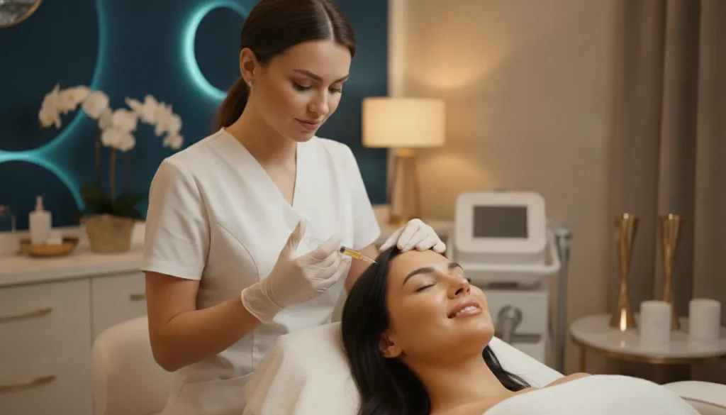 PRP hair restoration treatment being administered at a luxury medical spa
