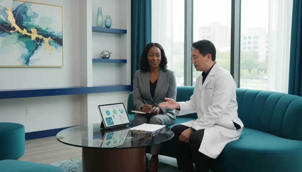 Patient discussing medical weight-loss options with a provider