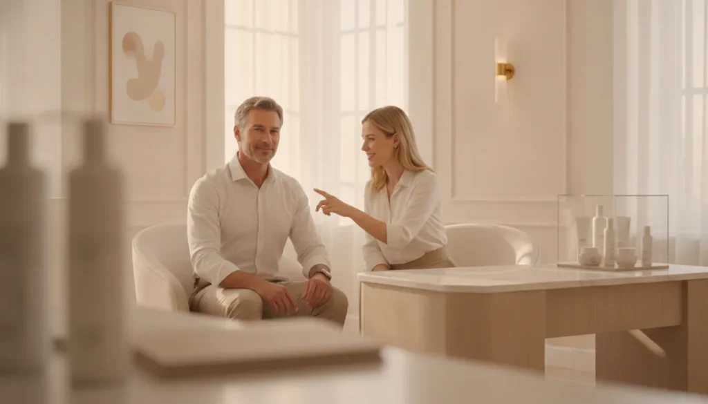 Confident man smiling during a consultation at a luxury med spa in Richmond TX