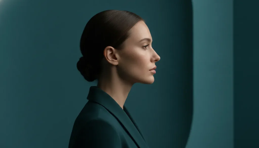 Adult with naturally defined jawline in a luxury clinical setting