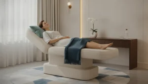 Woman relaxing in a luxury medical spa after treatment
