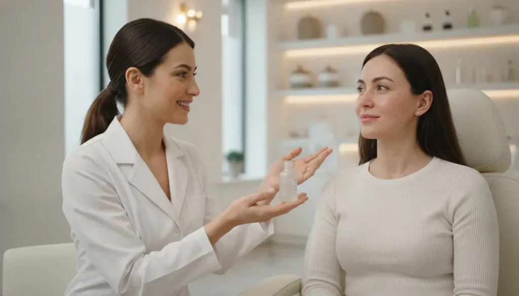 Provider discussing microneedling aftercare with a patient