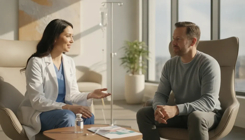 Clinician discussing IV wellness options with a patient