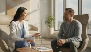 Clinician discussing IV wellness options with a patient