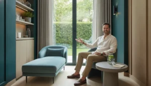 Man discussing personalized wellness goals at a Richmond medical spa