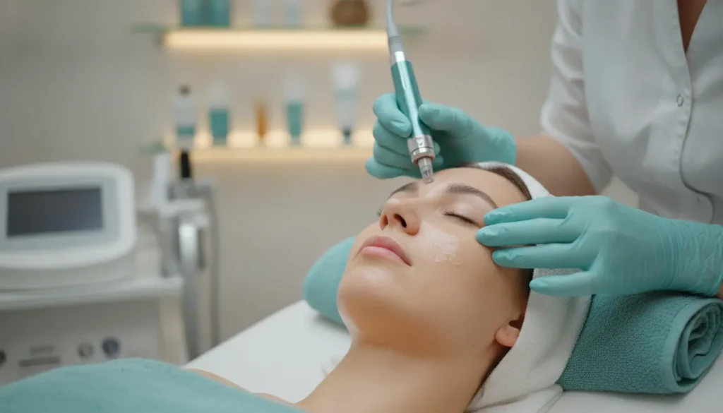 Professional microneedling treatment in an elegant medical spa