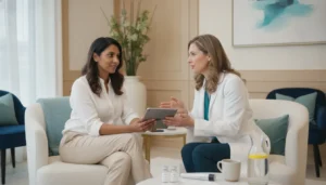 Patient discussing semaglutide vs tirzepatide with a medical provider