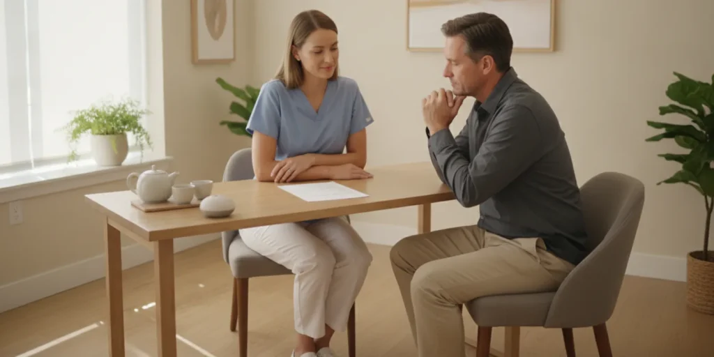 Wellness provider discussing a client’s health history during a consultation